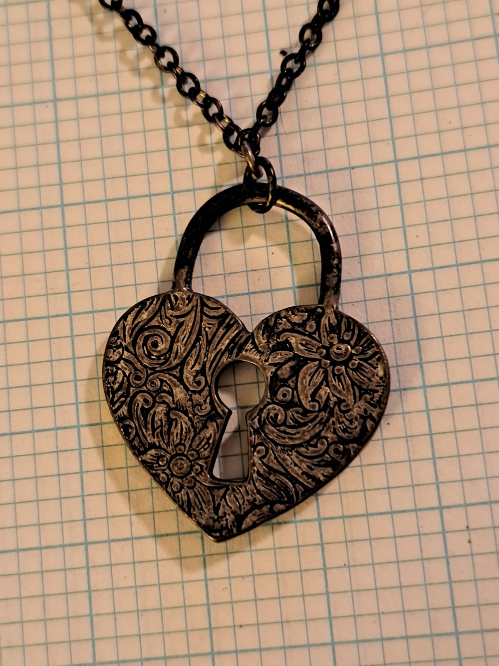 American Eagle Outfitters Floral Heart Lock Necklace - Gold Tone